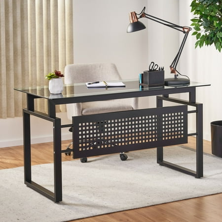 Noble House Raquel Black Glass Office Computer Desk Walmart Com