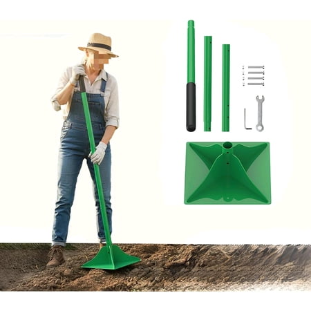 Green Heavy Duty Steel Tamper, 10x10 Inch Head with 48-Inch Handle & Rubber Grip for Soil, Dirt, Gravel and Asphalt Compaction, Ideal Garden Landscaping & Paver Tool Trash Tamper