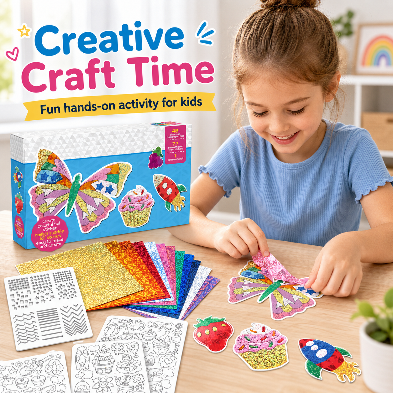 Foil Arts and Crafts, No Mess Art for Kids, Fun Craft Kits & Supplies, DIY Creative Activities, Travel Toys Gifts for Girls & Boys Ages 4 5 6 7 8 9+