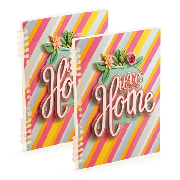 Sweet Home Striped Ring Binder Notebook Journey Note Diary College Ruled Spiral Notebook Study Loose Leaf Paper A5 60 Pages