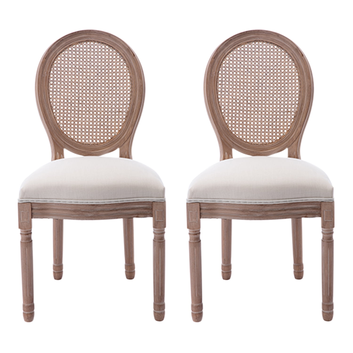 Tzicr Set of 2 French Dining Chairs, Mid Century, Upholstered, Round