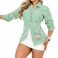 thumbnail image 3 of Camisas de Mujer con Botones, Blusas Clásicas de Rayas de Larga con Cuello para Oficina y Trabajo Verde M, 3 of 7