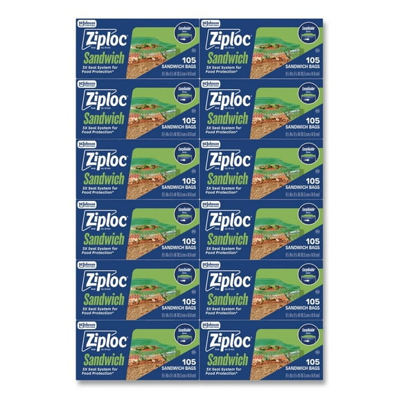 Ziploc 383211 6.5 in. x 5.88 in. Resealable Sandwich Bags - Clear (1080/Carton)