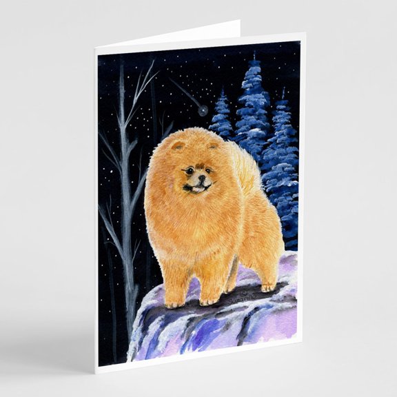 Starry Night Pomeranian Greeting Cards and Envelopes Pack of 8