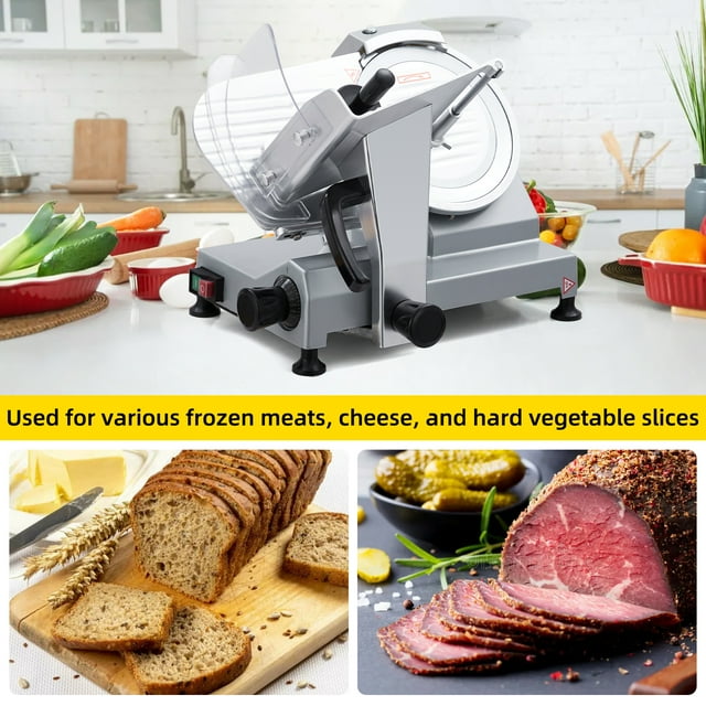 EDTara Trancheuse à Viande Électrique de 8 Pouces pour Cuisine et Restaurant, Épaisseur Réglable de 0 à 12 mm, Unité en Acier Inoxydable de 210 Watts