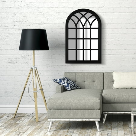 Distressed Window Pane Gallery Solutions Farmhouse Cathedral Windowpane Wall Mirror in Distressed Black 46