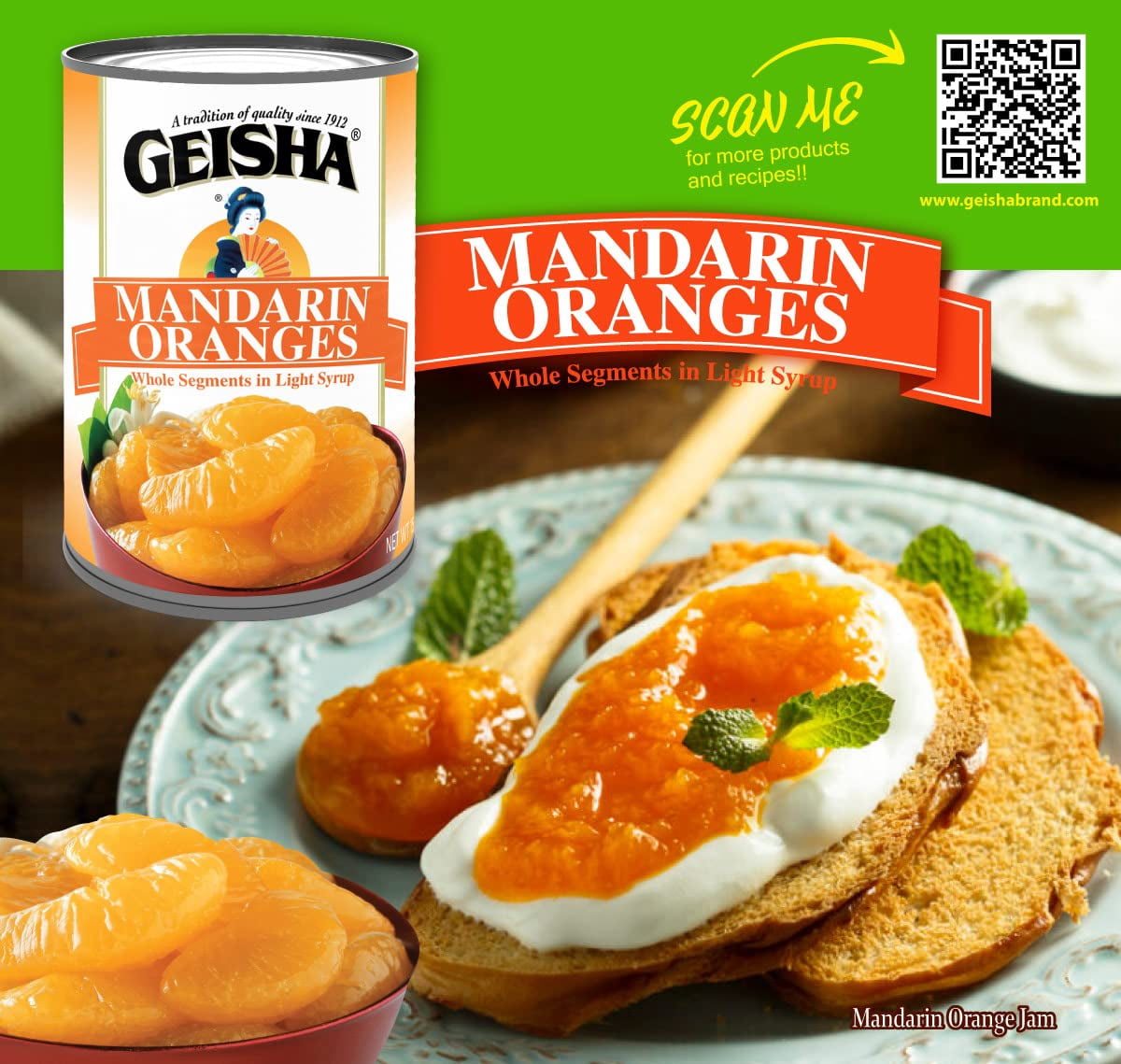 GEISHA Mandarin Oranges in Lite Syrup 15 OZ. (Pack of 24), Mandarin Orange | Kosher Certified － No Saturate & Trans Fat － Gluten Free
