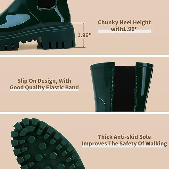 Lcamaw Rain Boots for Women, Waterproof PVC Rubber Garden Boots Womens Chelsea Boots Short Platfrom Rain Boots, Anti-Slip Elastic Slip On Rainboots Garden Rain Shoes for Yard Farm Outdoor Work