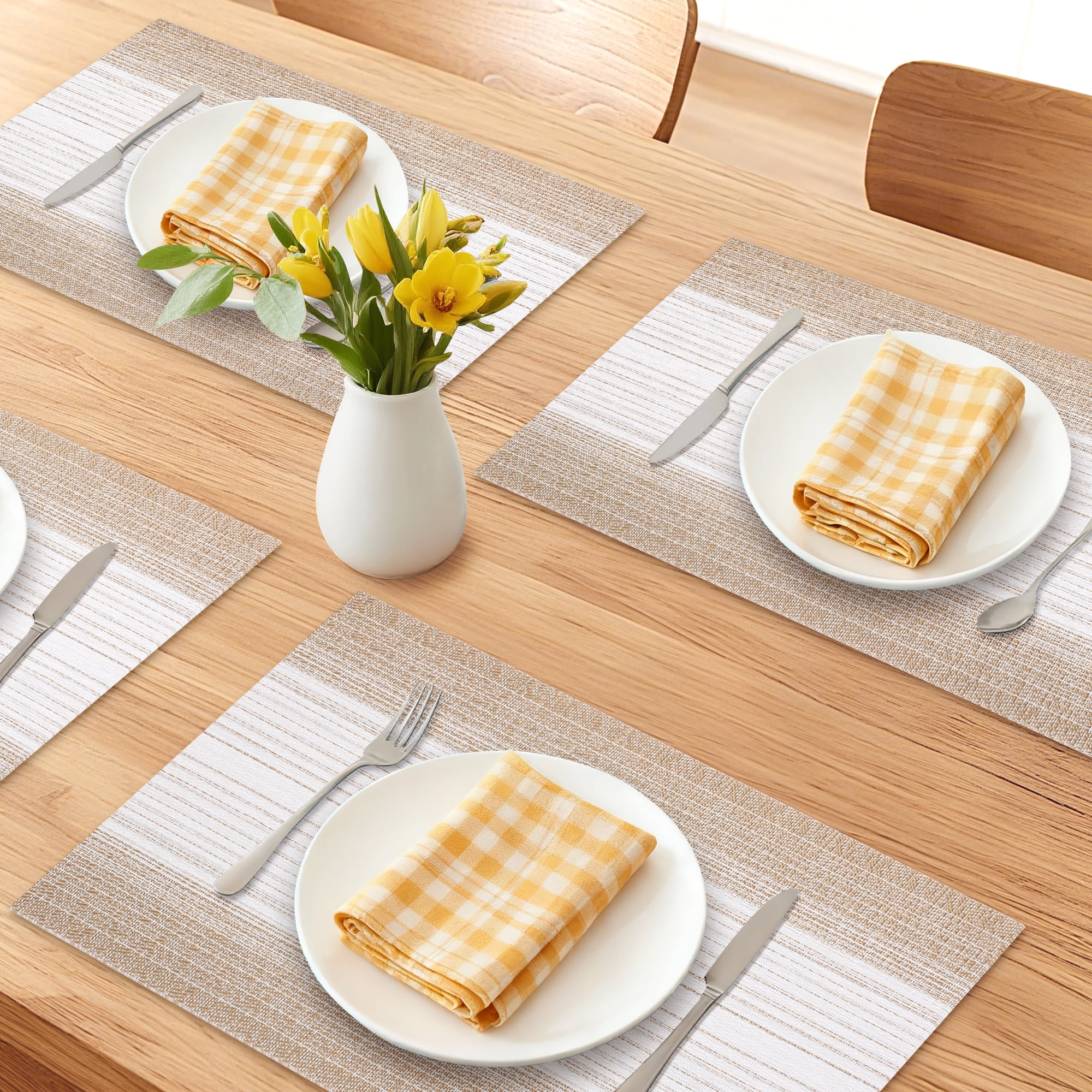 Unique Bargains 6 Pack Rectangle Plastic Washable Table Mats Beige 17.7x11.8inch