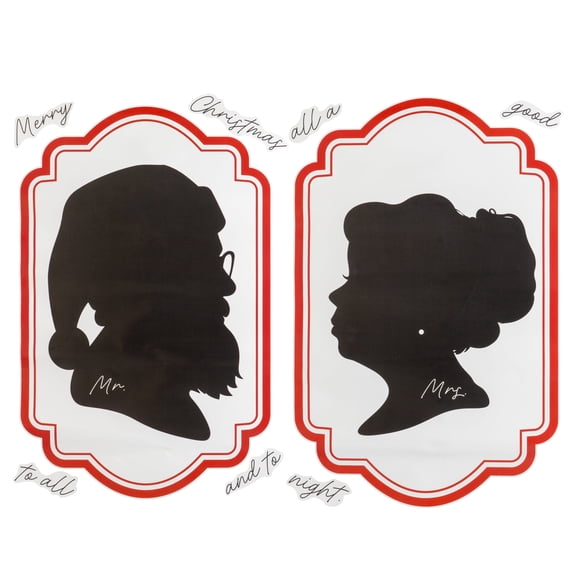 Mr. and Mrs. Claus Silhouettes Peel and Stick Christmas Wall Art, Black and Red, 19.5" x 27.5", 2 Sheets, by Holiday Time