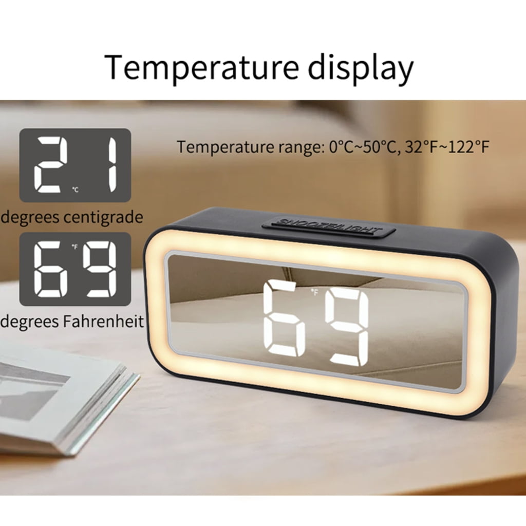 Multifunction Table Digital Clock with Brightness 2 Alarms LED Display Calendar 12/24Hour Modes USB Charging