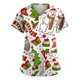 thumbnail image 1 of Blusa de manga corta con cuello en V para mujer, uniforme con bolsillos estampados de Navidad Pompotops hkajfhjk457517, 1 of 3