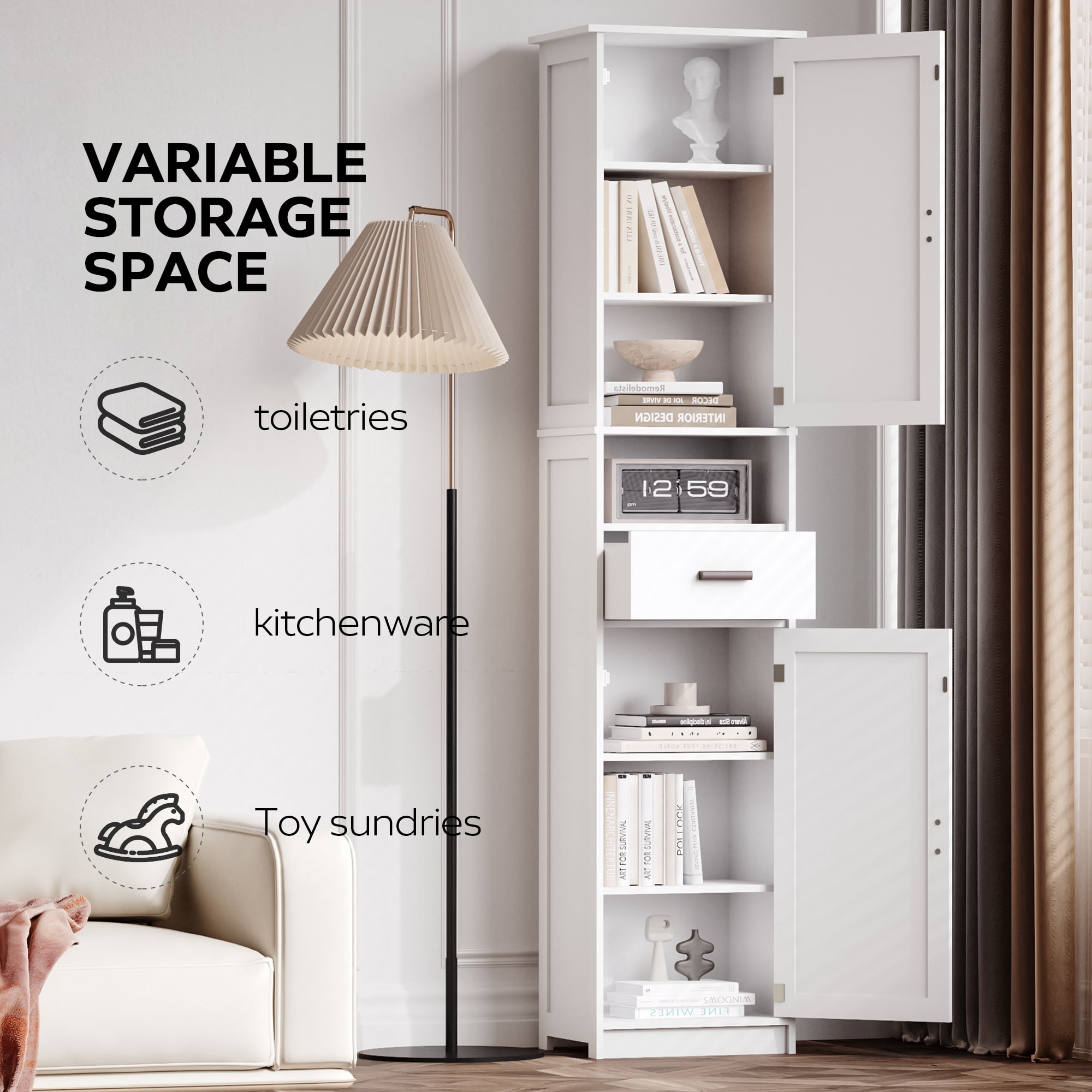 69" H Tall Bathroom Storage Cabinet with 2 Barn Doors and 1 Drawer, Narrow Storage Unit, Adjustable Shelves,Floor Cabinet for Bathroom, Living Room