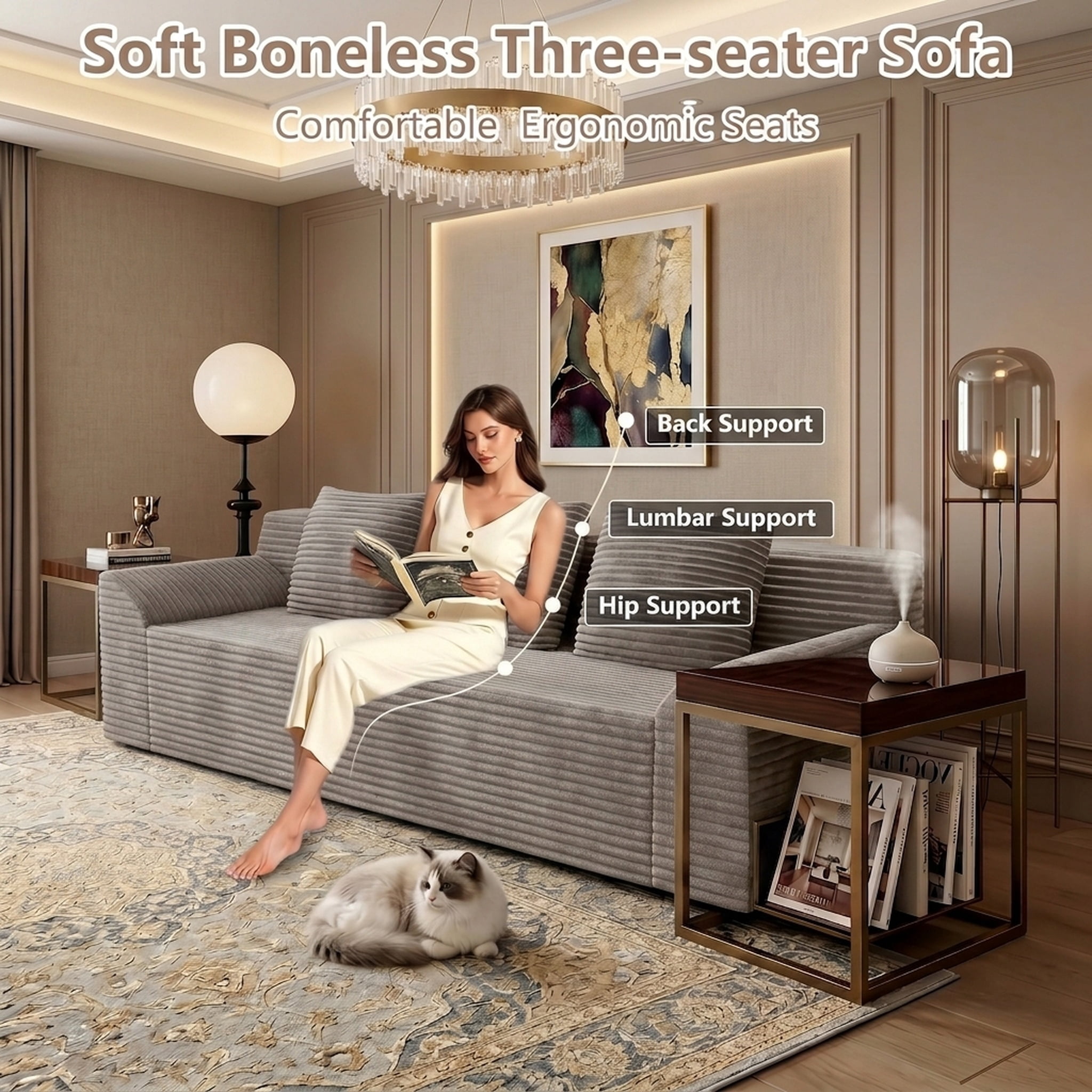 71" Corduroy Cloud Loveseat Sofa for Small Spaces, Memory Foam Boneless Couch in a Box, Compressed Small Loveseat for Living Room Bedroom Apartment, No Assembly Required