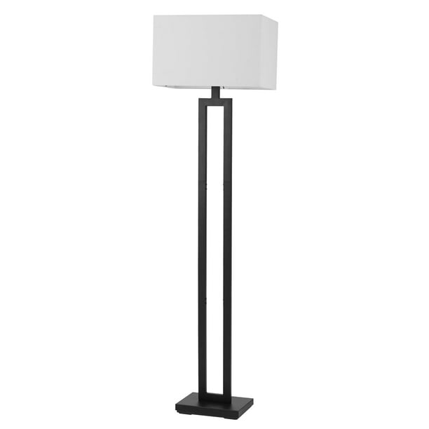 Lámpara de pie GLOBE, 147 cm, pantalla de lino blanco y negro mate