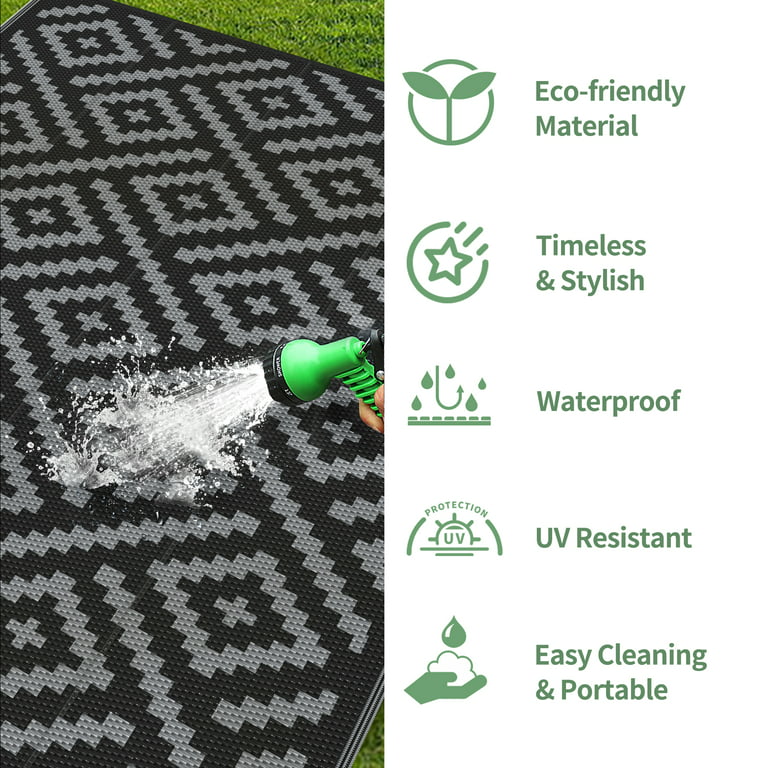 DEORAB Outdoor Rug for Patio Clearance,8'x10' Waterproof Mat,Reversible  Plastic Black & Gray 
