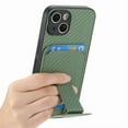 thumbnail image 2 of Magnetic Carbon Fiber Case for iPhone 15 with Holder Kickstand, Fiber Texture Wallet Phone Case with Card Holder Durable Military Grade Protection Cover for iPhone 15, Green, 2 of 10