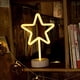 thumbnail image 3 of Letreros de luz de neón con forma de estrella LED blanca cálida, luz nocturna, arte decorativo, base de soporte, lámpara de mesa para el hogar, niños, bodas, Navidad, fiestas de cumpleaños, funciona c, 3 of 4