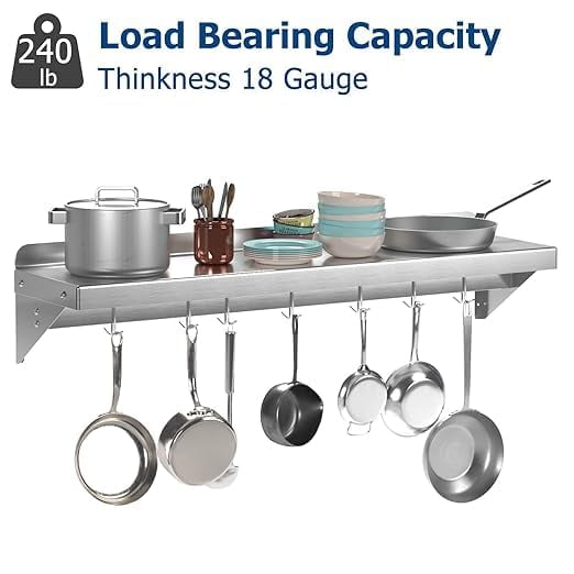 Luku Metal Multifunctional Storage Rack with Backsplash for Kitchen,Wall Mount Shelf with 7 Hooks, Multifunctional for Home and Restaurant
