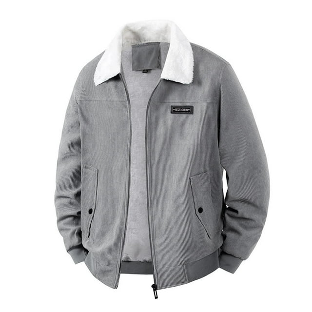 Ceisia Men's Corduroy Thickened Jacket Stand Up Collar Zip Gift Up Pockets Long Sleeve Casual Outerwear