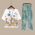 thumbnail image 2 of Women 2 Piece Outfits Sets Summer Fashion Print Casual Loose Fitting Crew Neck Short Sleeve Top Pants Two Piece Set, 2 of 7