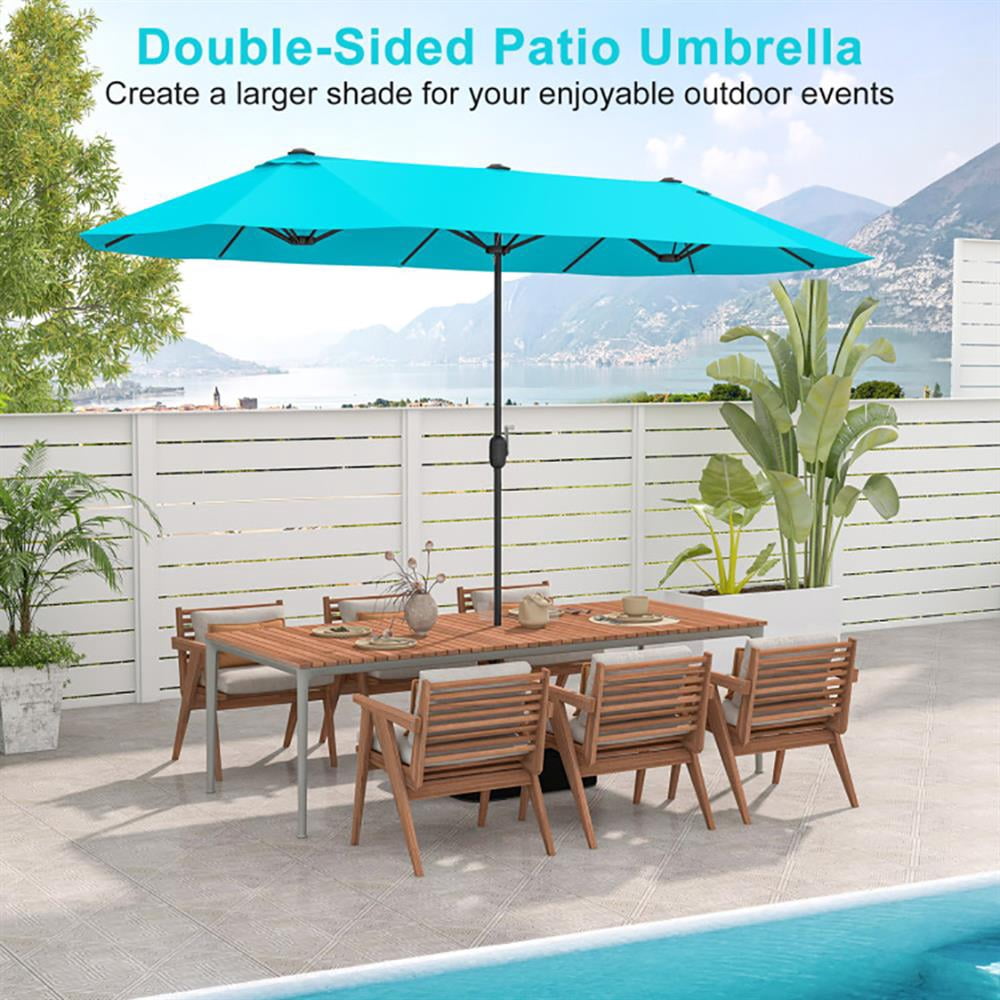 Resenkos Outdoor Garden Umbrella,Market Umbrella,13 Feet Double-Sided Patio Twin Table Umbrella with Crank Handle-Turquoise