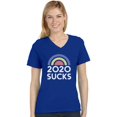 thumbnail image 1 of 2020 Sucks Shirt Funny Quarantine Graphic Rainbow V-Neck Fitted Women T-Shirt Large Blue, 1 of 3