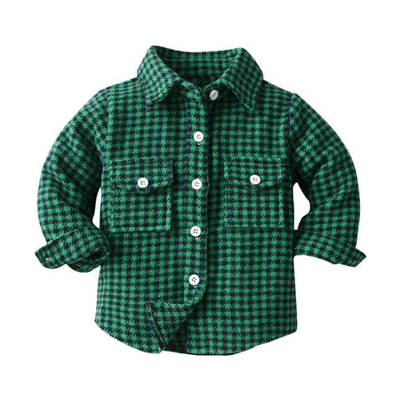 Flannel Green Houndstooth Shirts Jacket for Kids Boys Toddler Button Down Shirt Coat Long Sleeve Outwear Winter