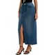 thumbnail image 4 of Falda de mezclilla de mujer Inspire Chic, de cintura alta, con abertura frontal, dobladillo sin terminar, falda maxi lavada con bolsillos, faldas de mezclilla 2XL, azul retro, 4 of 6