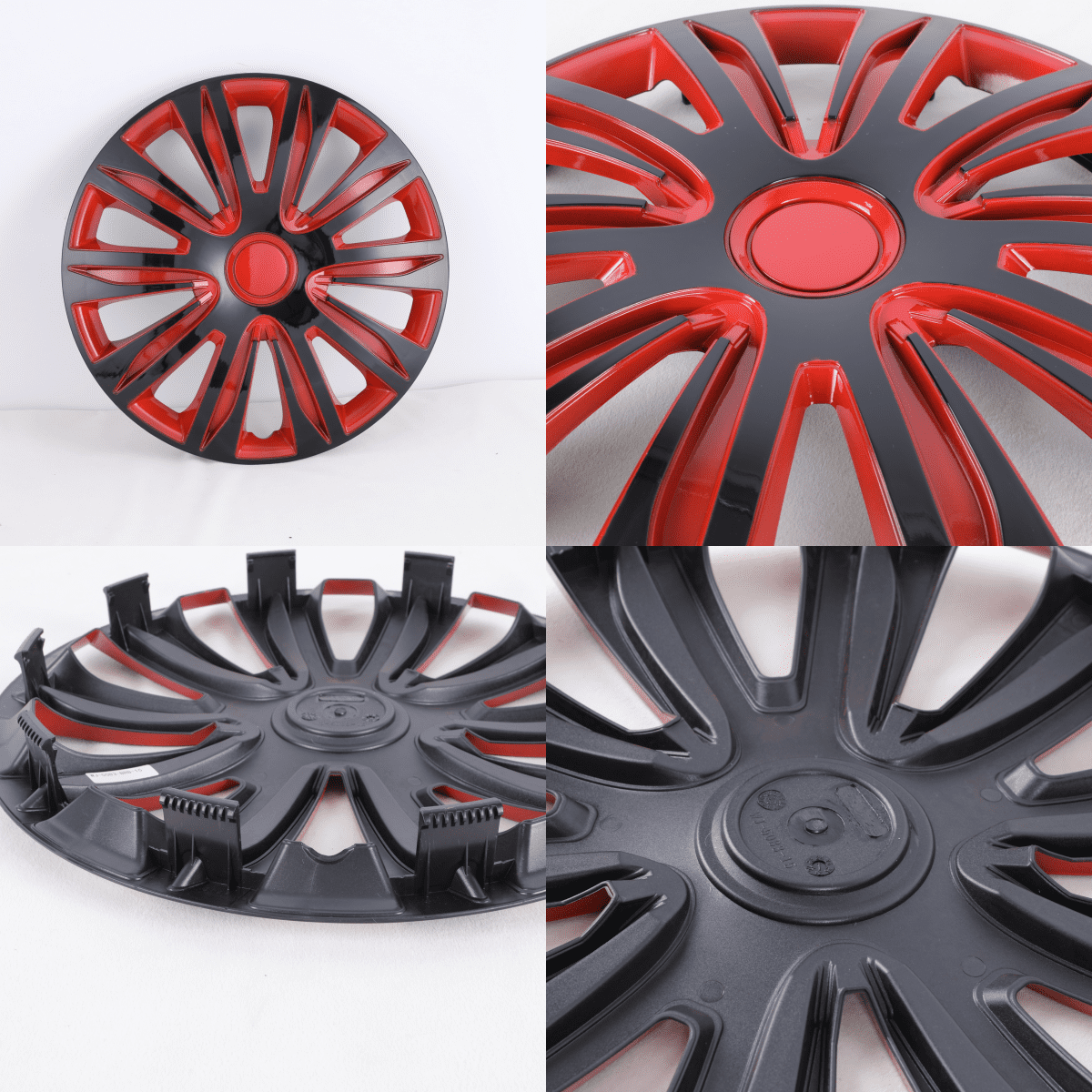 15" Black & Red Hubcaps/Wheel Covers for Most Cars,Set of 4 Snap on Car Truck SUV Hub Cap,ABS Material