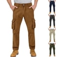 thumbnail image 2 of Havenre Men's Hiking Cargo Pants Joggers Slim Fit Stretch Lightweight Casual Straight Leg Button Elastic Waist Work Pants with Multi-Pockets Yellow 40, 2 of 9