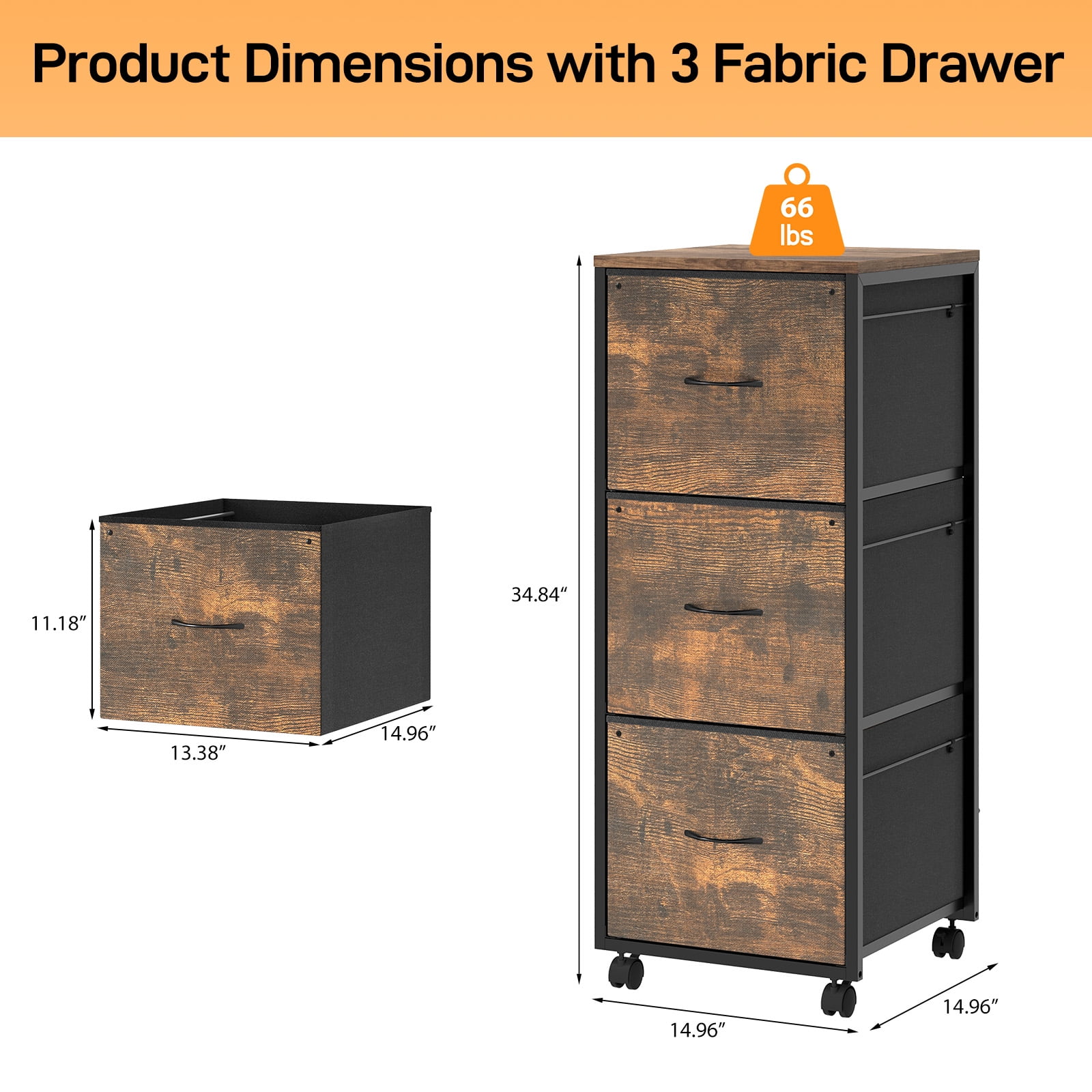 Ktaxon Height File Cabinet, Rolling File Cabinet Mobile Tall File Cabinet with Wheels, Fabric Drawers Printer Stand for Home Office, Fits Letter Size, Rustic Brown