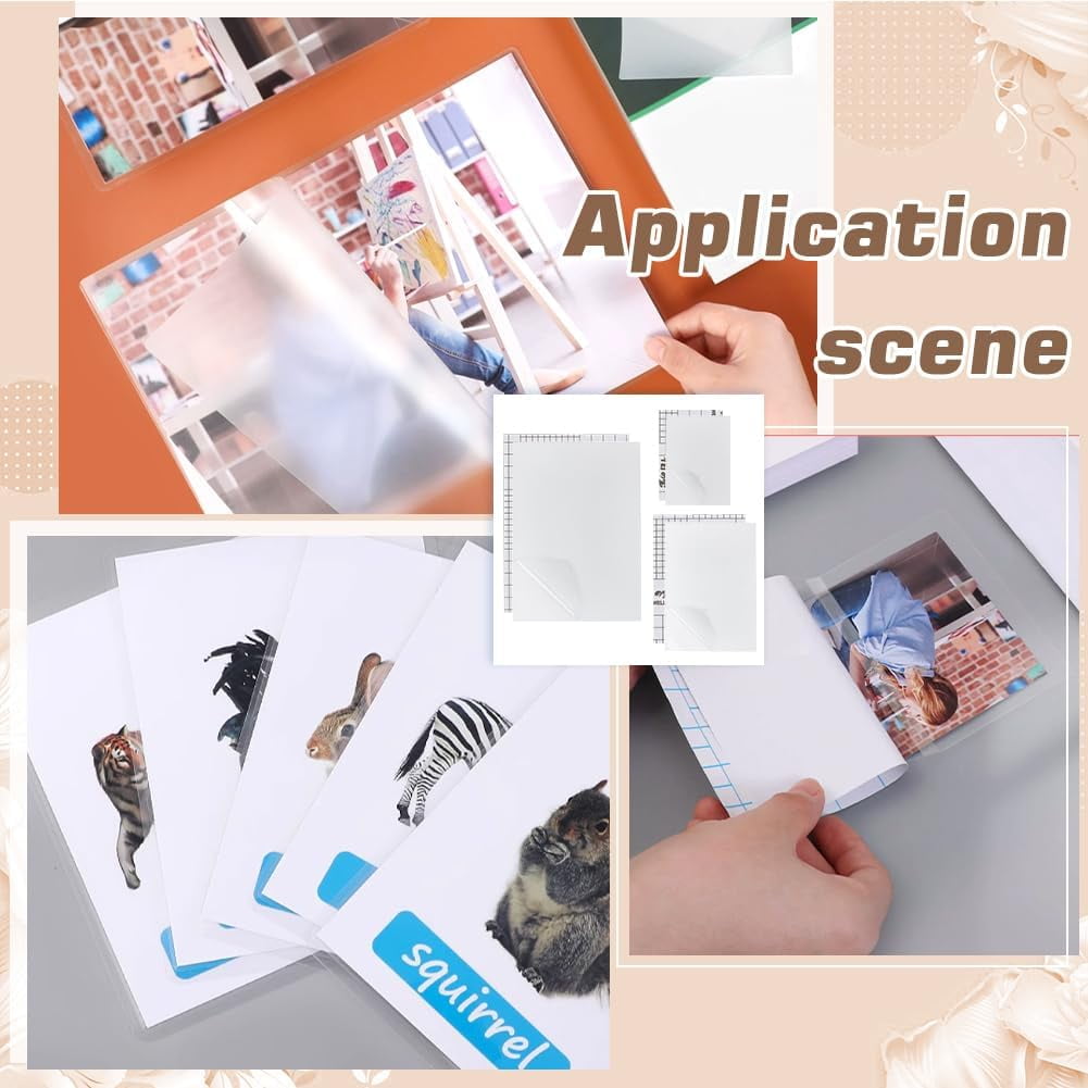 65 Sheets A4/A5/A6 PET Laminating Sheets Self-Adhesive Glossy Cold Laminating Film Waterproof Laminate Sticker for Photo Poster Documents for DIY