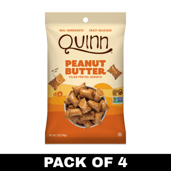 Quinn Snacks Peanut Butter Filled Pretzel Nuggets, Gluten-Free Baked Snack, 7 oz Bags (Pack of 4)