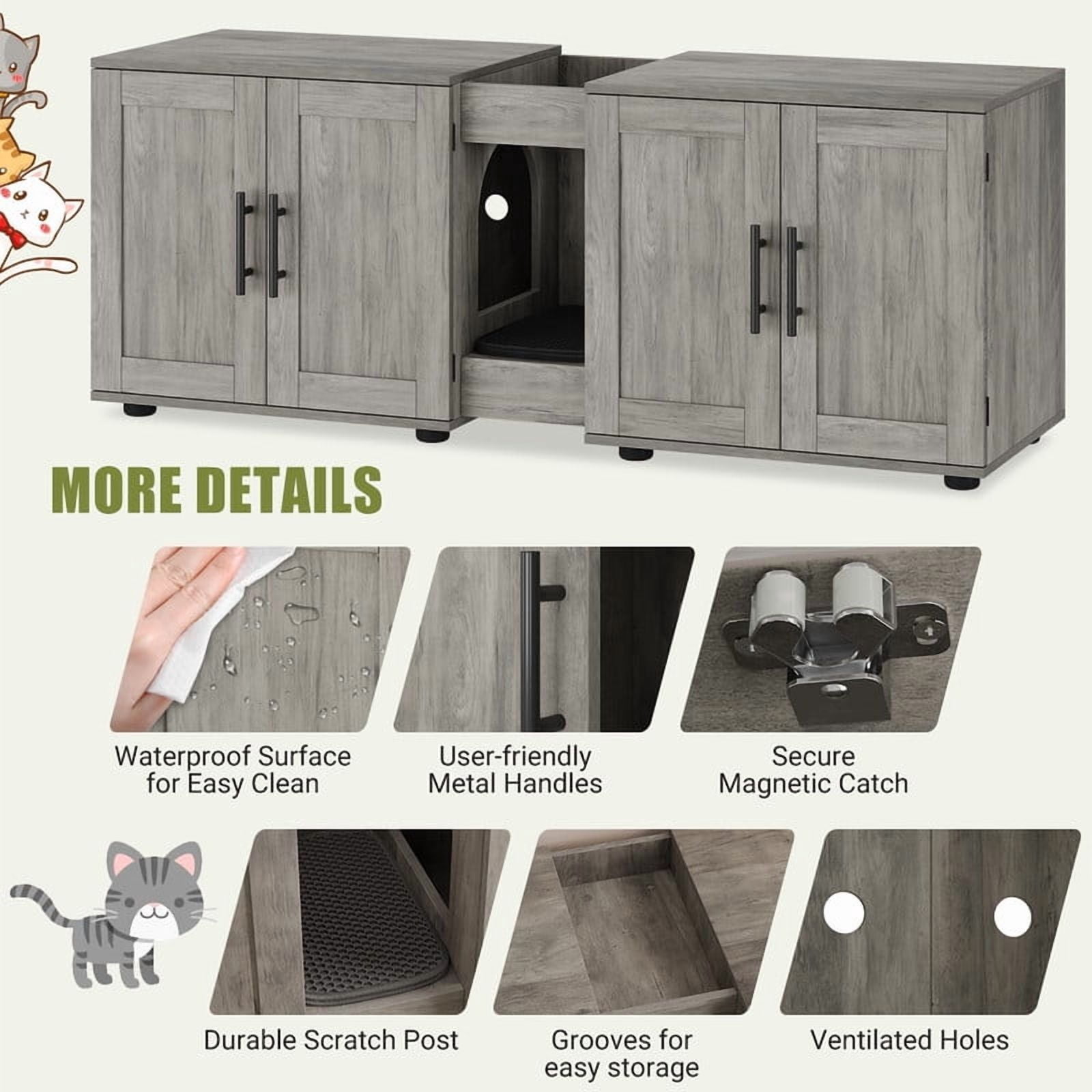 TROPOW Double Litter Box Enclosure,55" Furniture for 2 Cats, TV Stand,Waterproof Easy-Clean Surface,Cabinet Buckles & Storage Grooves,Suitable for living room, furniture decoration