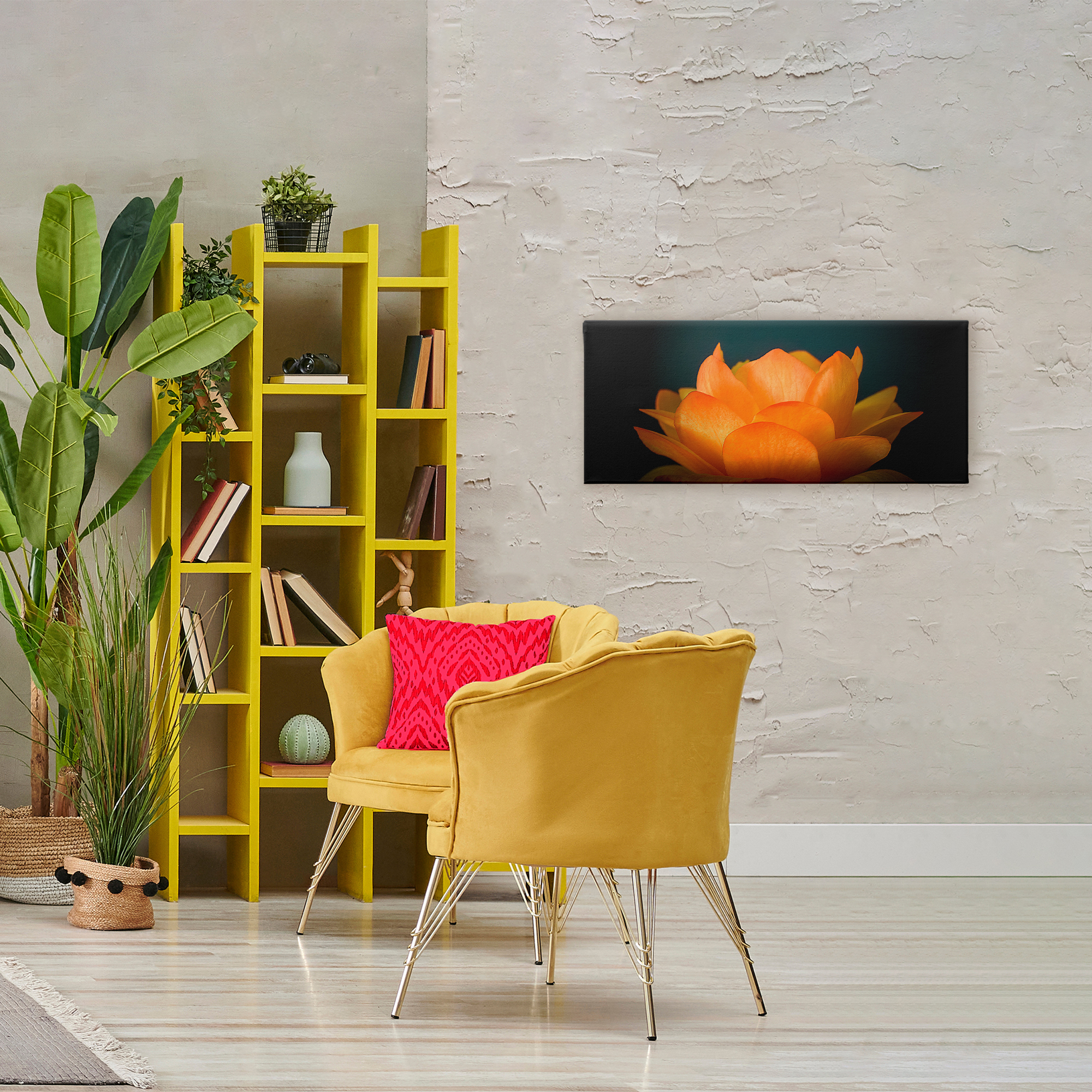 Glowing Orange Lotus Canvas Wall Art, design by Phillip Flowers