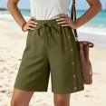 thumbnail image 4 of Women's Bermuda Long Shorts with Pockets High Waisted Stretch Knee Length Shorts Casual Beach Shorts with Pockets Side Button Walking Pants Vacation Wear, 4 of 7