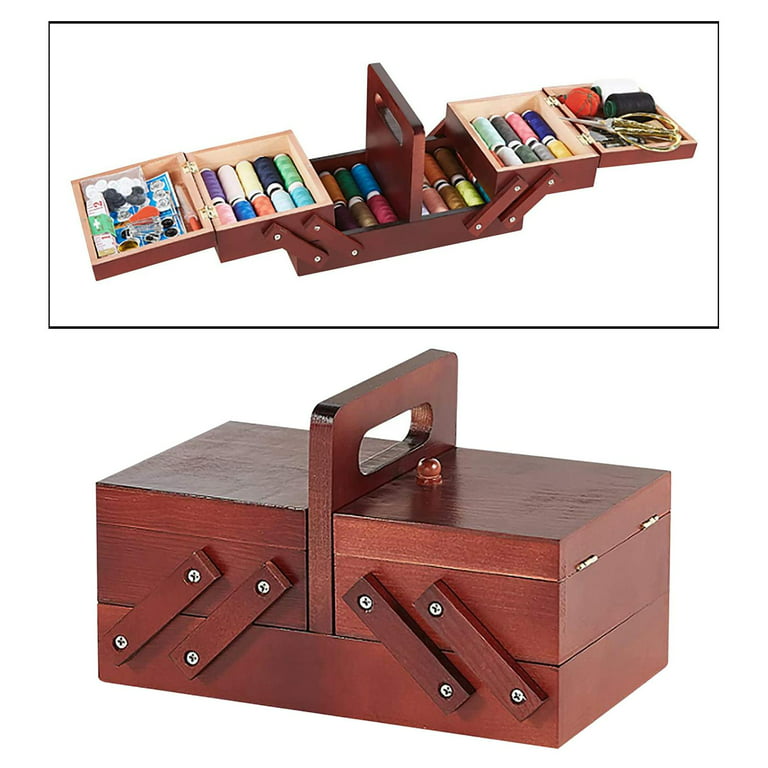 2X Wooden Sewing Box Sewing Accessories Supplies Kit Workbox 