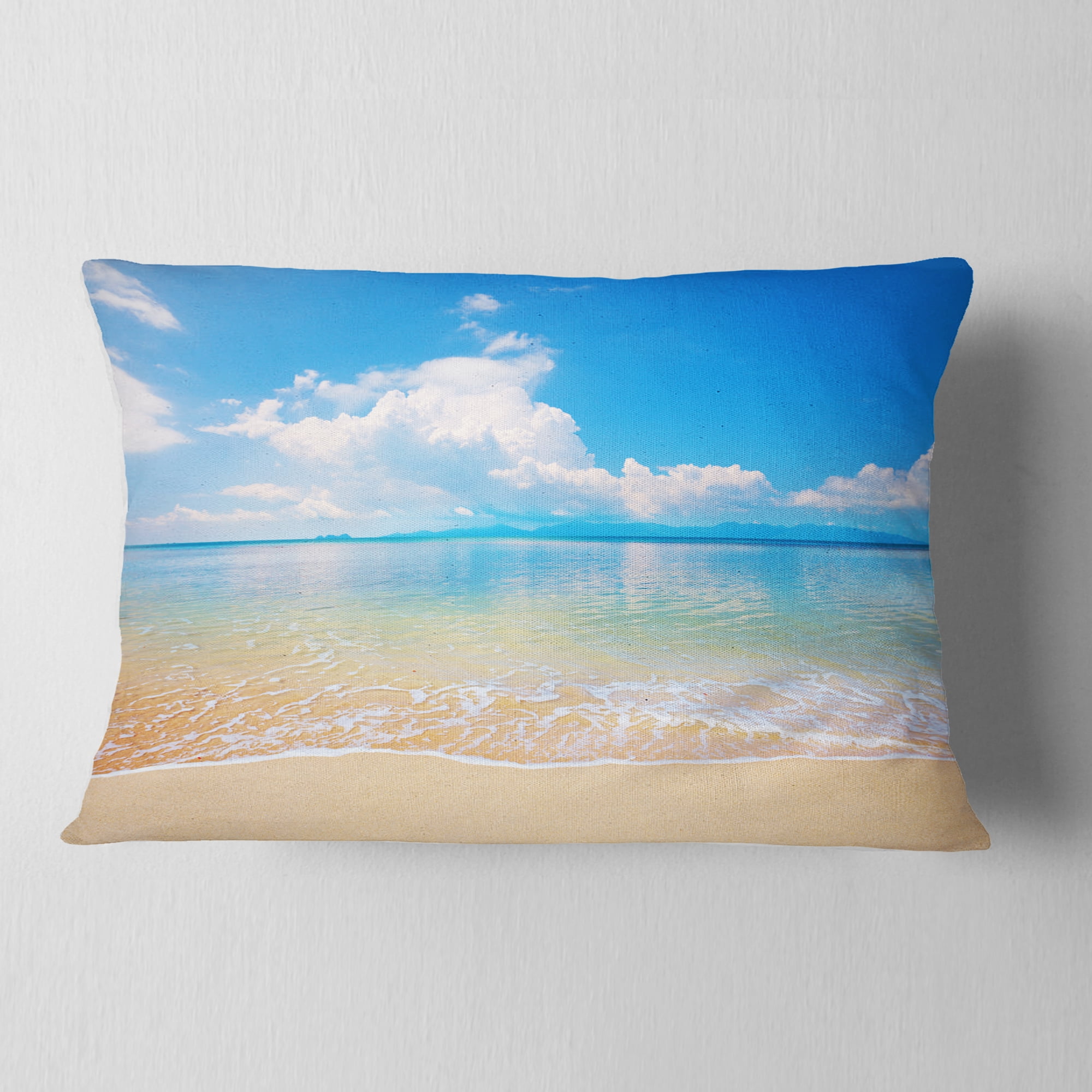 Designart Large Clouds Over Calm Beach - Seashore Photo Throw Pillow - 12x20