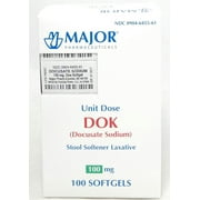 Major Pharmaceuticals DOK Stool Softener Laxative Softgels, 100 Count 2 Pack