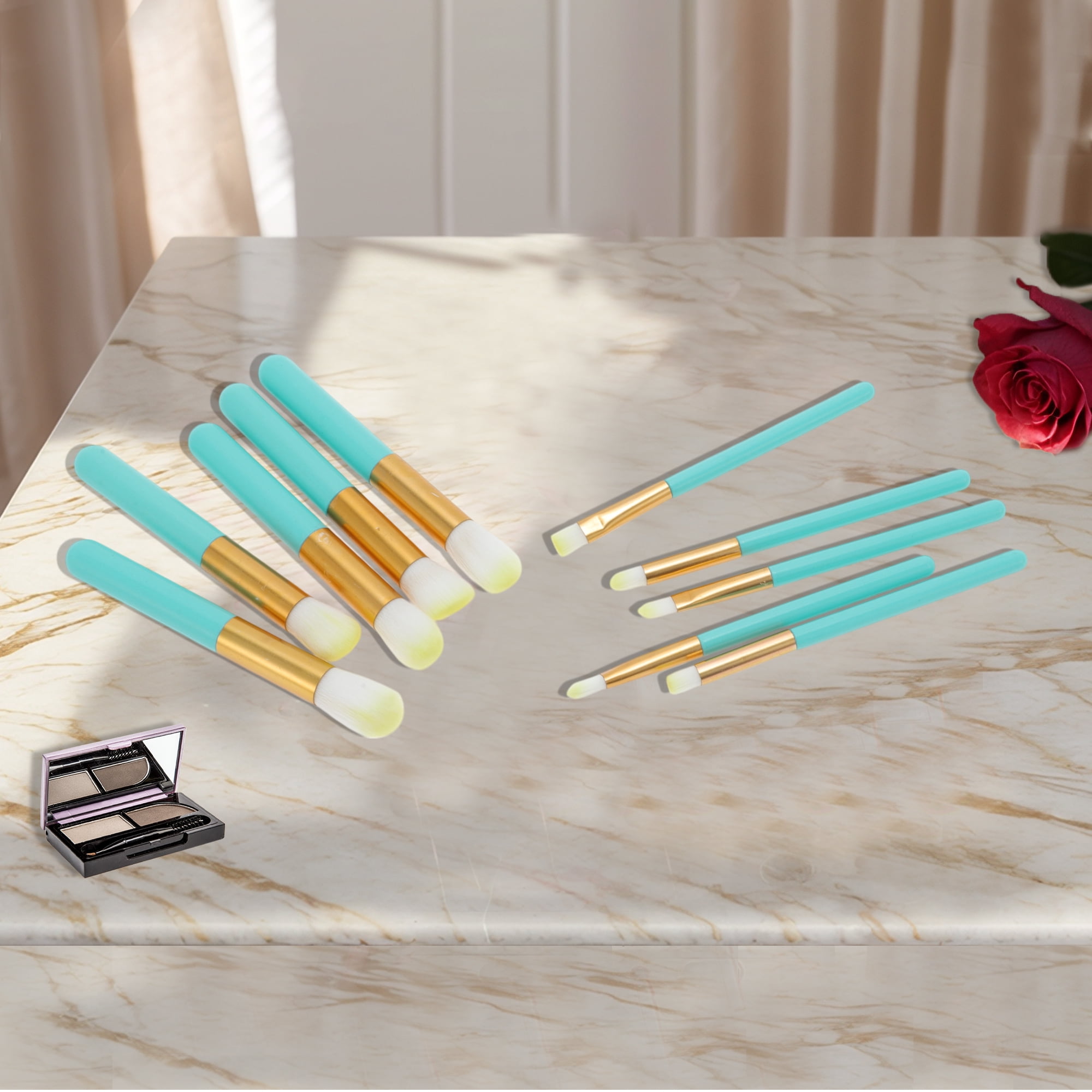 Unique Bargains 10 Pcs Lightweight Makeup Brush for Travel Blue