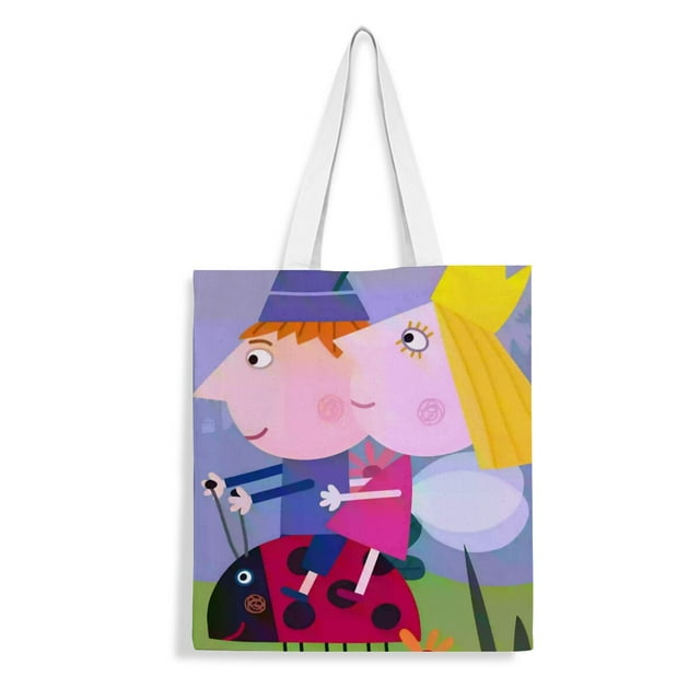 Ben y Holly Bolso de tela con estampado de lienzo para mujer, bolsa de compras reutilizable y estética, con cremallera interior, regalo para mujer,38*45cm.