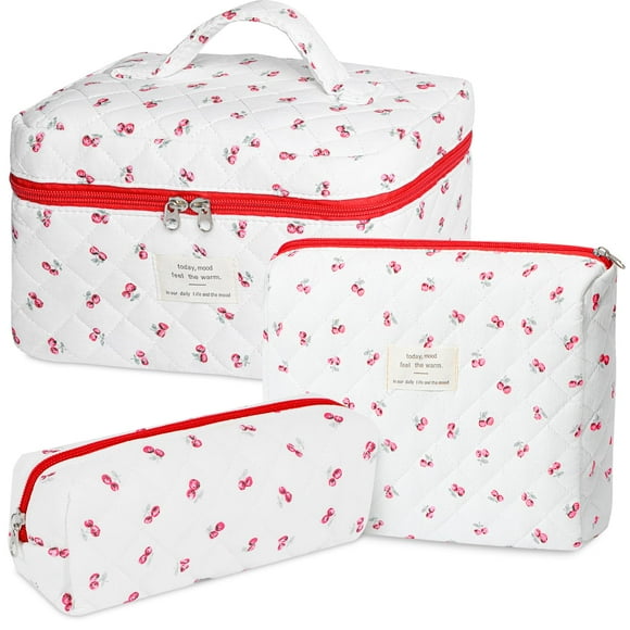 Bolsa de maquillaje Senbowe Floral, 3 unidades, tamaño grande, acolchada, de algodón