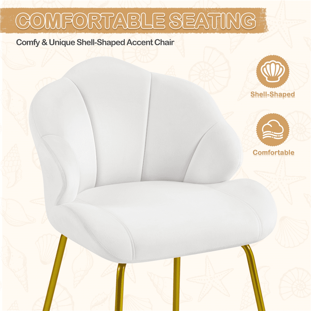 Renwick Modern Velvet Accent Chair with Golden Metal Legs for Living Room, White