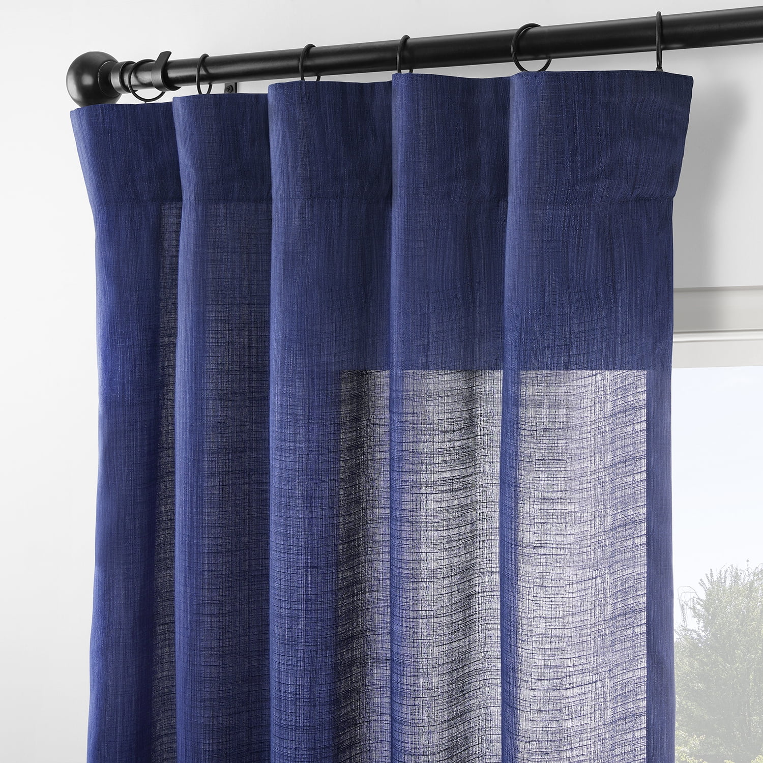 Half Price Drapes Ink Blue Rustic Linen Weave Light Filtering Curtains for Bedroom (2 Panel), 50W X 96L