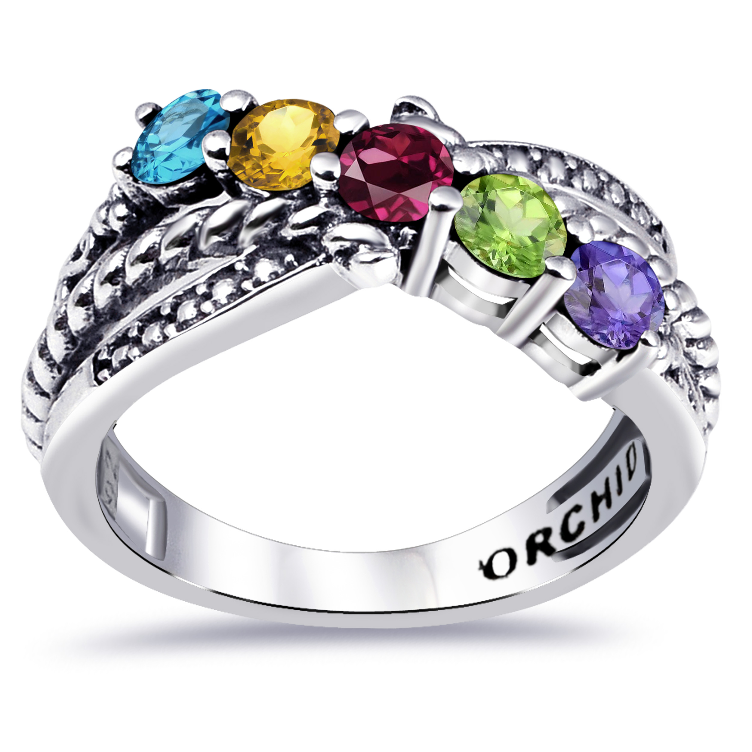 Orchid Jewelry Five Stone 0.87 CTW Round Multi Gemstone 925 Sterling