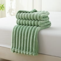 JML Super Soft Throw Blanket Premium Silky Flannel Fleece Ribbed Jacquard Lightweight Bed Blanket All Season Use Green Ribbed, Throw(40"x60")