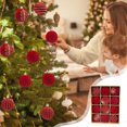 thumbnail image 2 of Christmas Tree Ornaments Set 12 Piece Flocked Ball Decorations 6 cm Red Suede Finish With Hanging Caps And Rope For Holiday Home Tree Decoration, 2 of 7