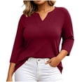 thumbnail image 5 of Perfectbot Women's Plus Size 3/4 Sleeve V-Neck Tee Casual Solid Color T-Shirt Sizes L-5X, 5 of 7