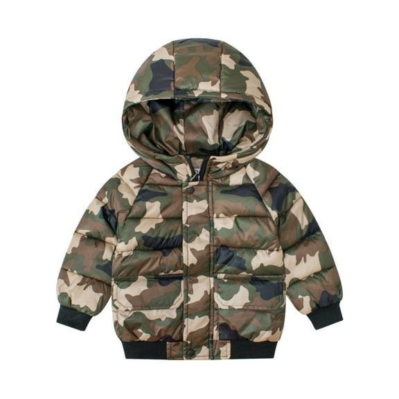Generic Boys Down Jackets Windproof Toddler Outdoor Breathable Long Sleeve Zip Jacket Camouflage Thick Coat Winter Outdoor Wear Kids Warm Jacket(Camouflage,1-2 Years)